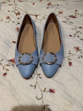 Talbots Powder Blue Pointed Toe Flats with Decorative Gold Ring